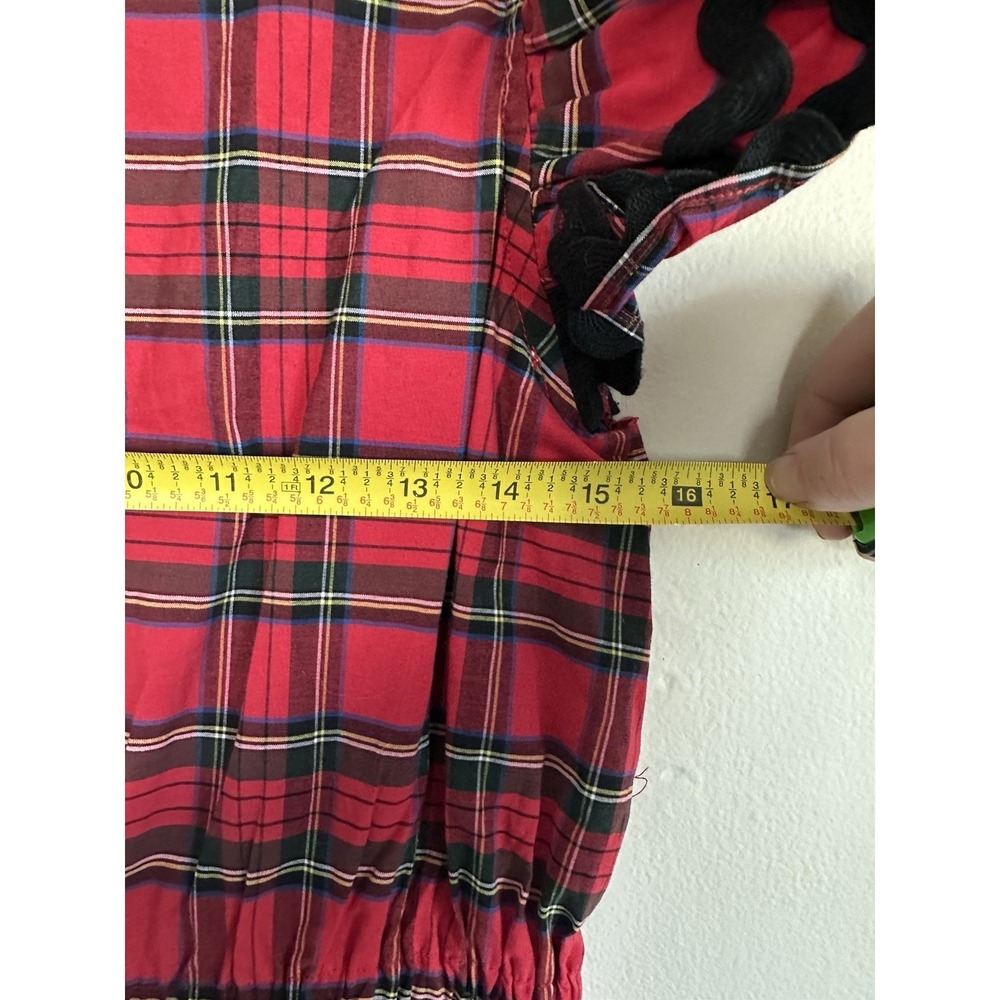 Red Tartan Plaid Frontier Dress 100% Cotton Tiered Ruffled Scottish Mountain - Picture 14 of 16